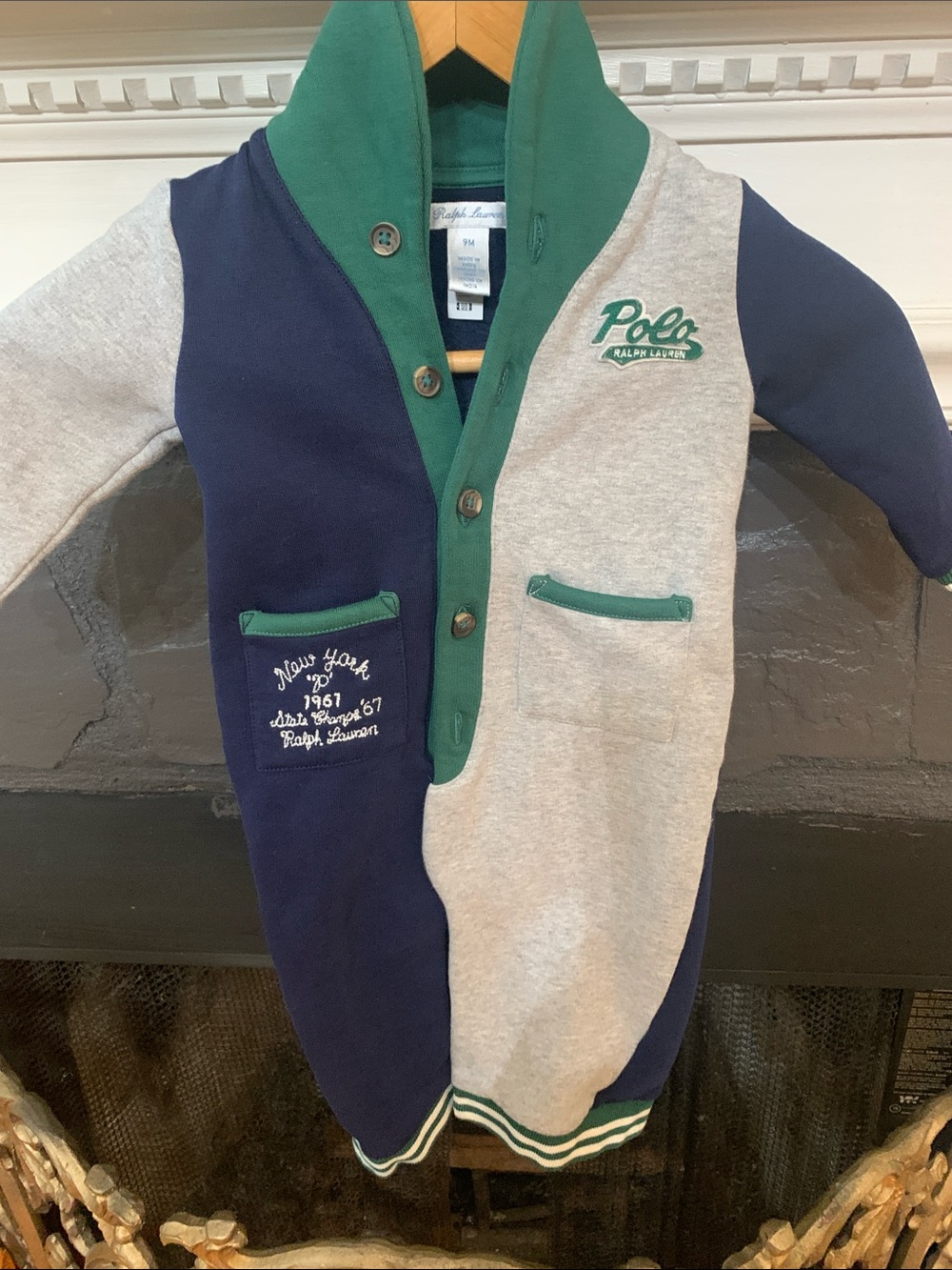 Ralph Lauren Colorblock Baby Cardigan in Navy, Green & Gray